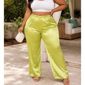 Vince NWT NEW Satin Bias Pants Cactus Green Size 3X Pull On Wide Leg Luxe Plus